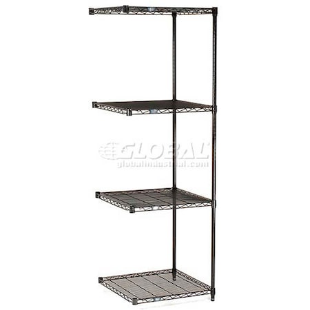 Black Epoxy, 4 Tier, Wire Shelving Add-On Unit, 36W X 24D X 86H